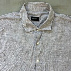 Ermenegildo Zegna Mens XL Short Sleeve Button Up Shirt 100% Linen Light Grey